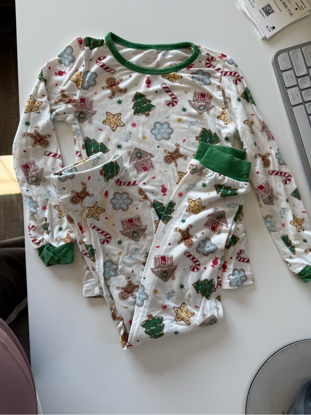 Milkberry bamboo gingerbread Print Pajama Set - Green Trim, 3T